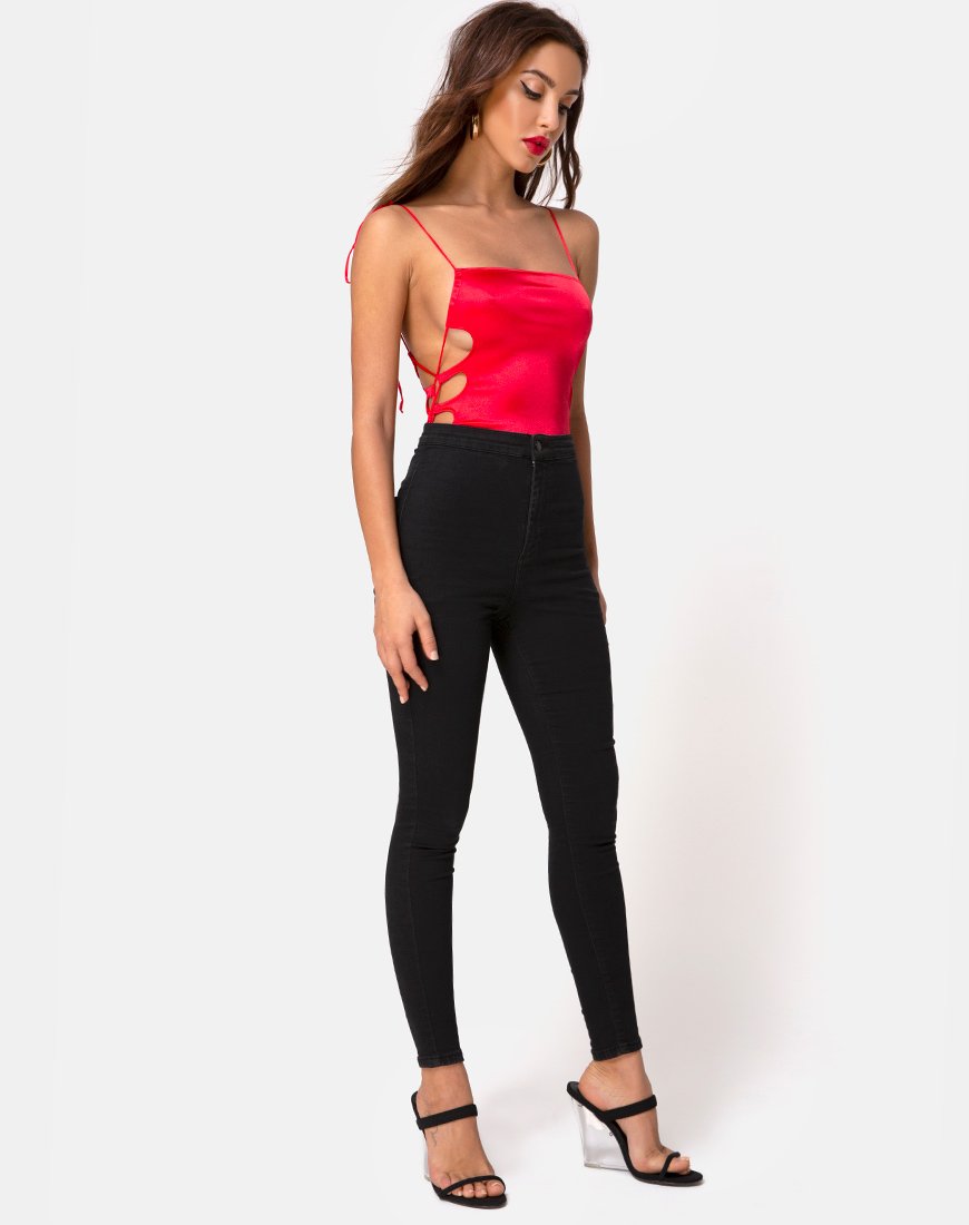 Image de Lati Corsage lacé en satin rouge