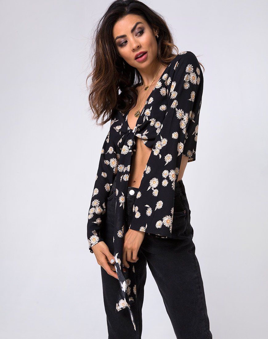Image de Laya Wrap Top in Grunge Daisy Floral