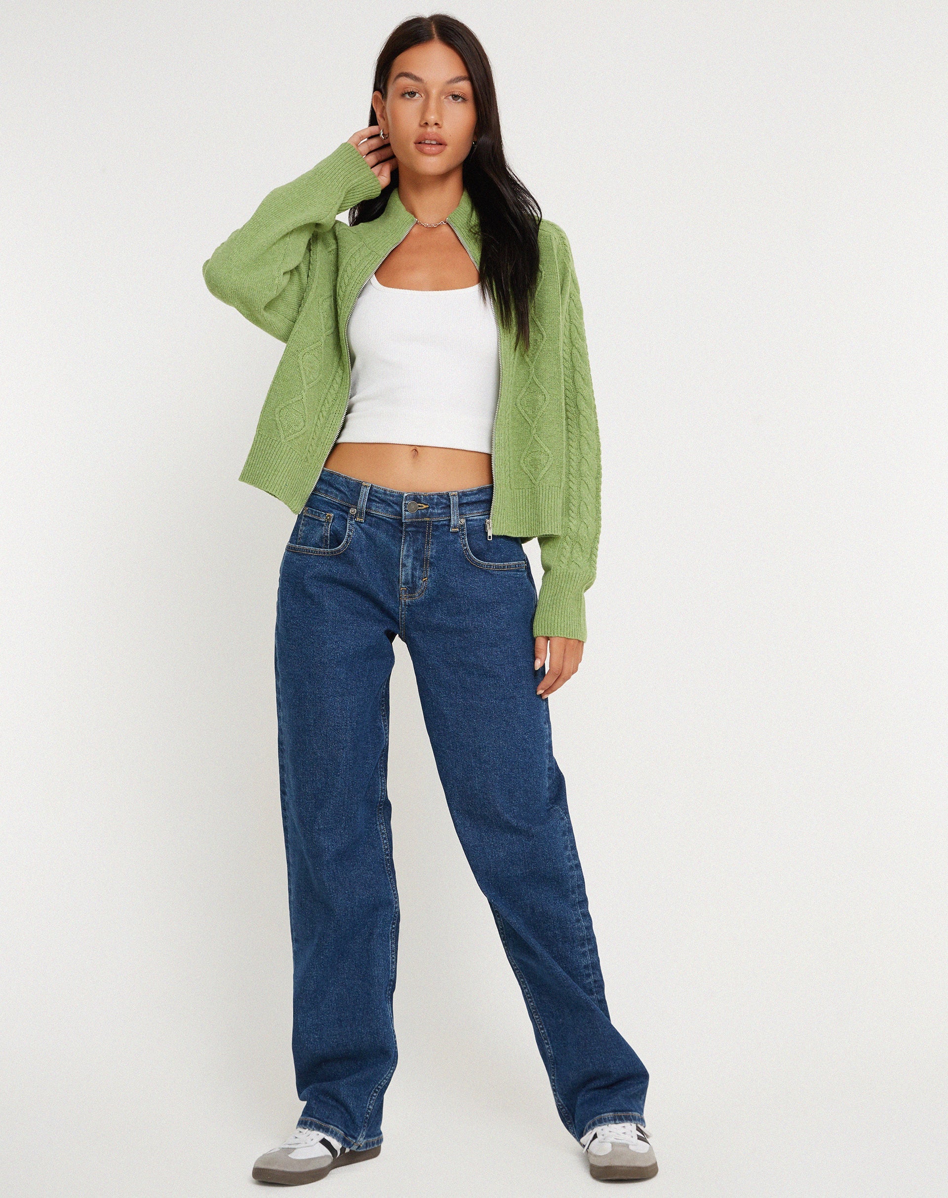Image de Lemila Veste zippée en tricot vert mousse