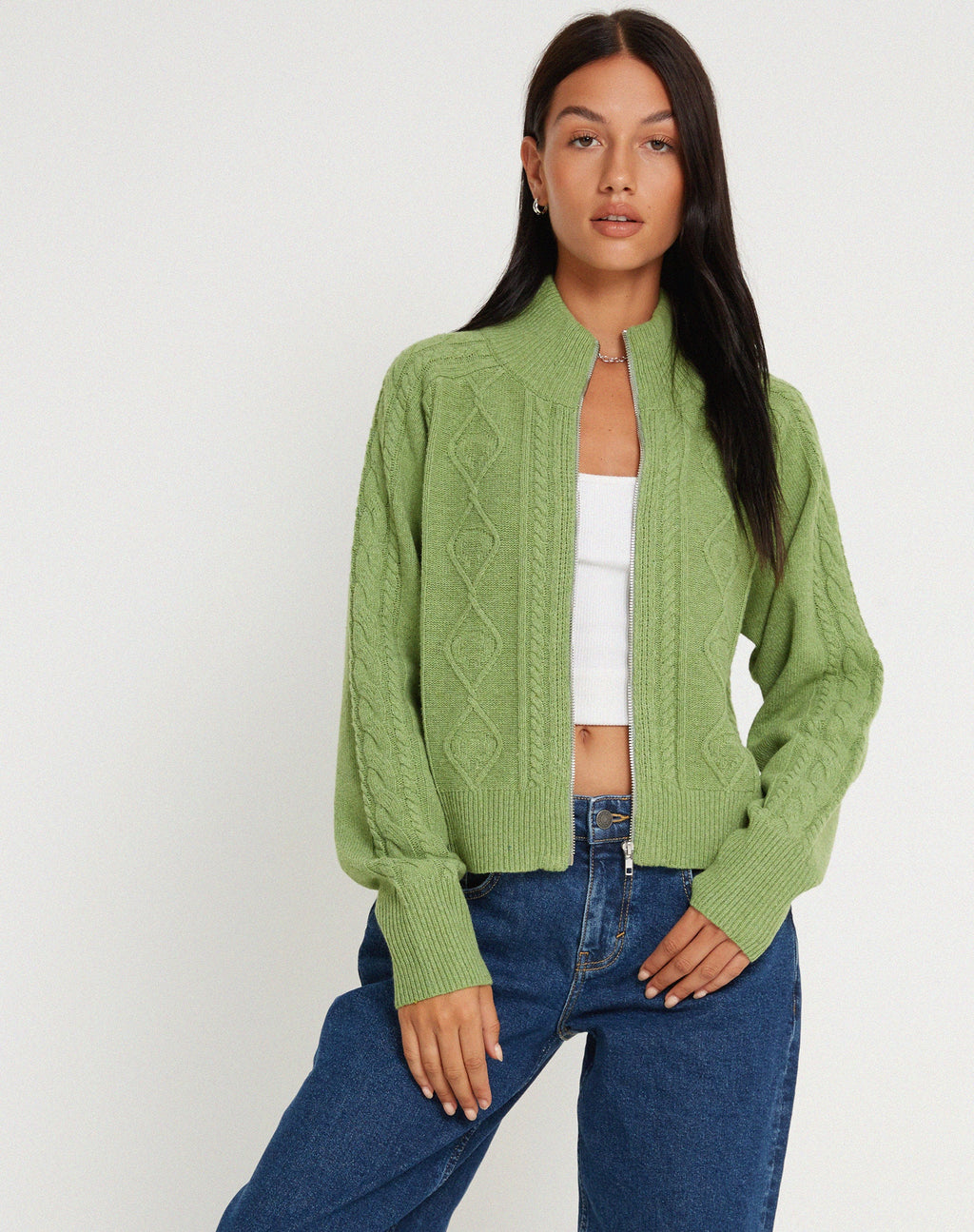 Veste zippée en tricot Lemila, vert mousse