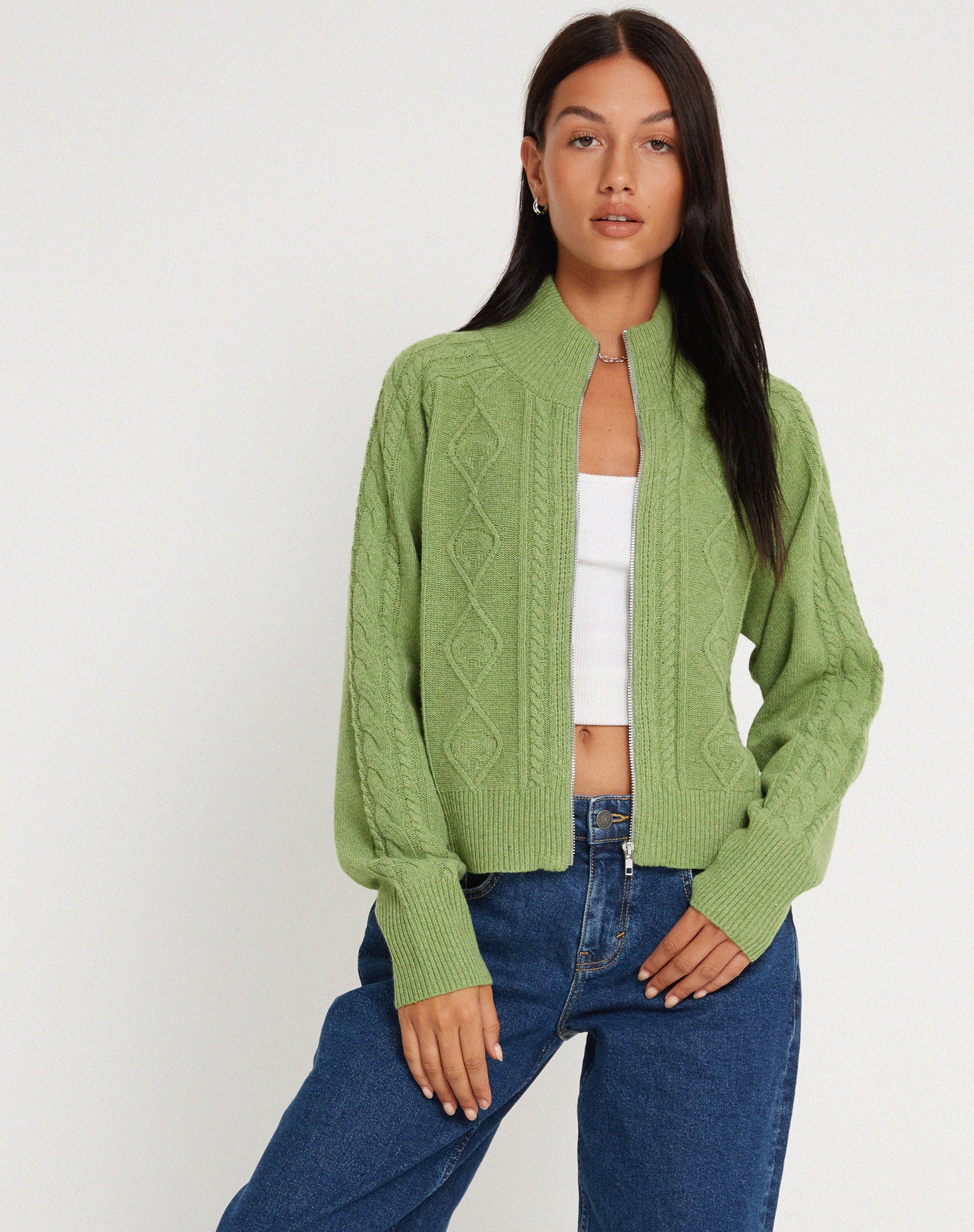 Image de Lemila Veste zippée en tricot vert mousse
