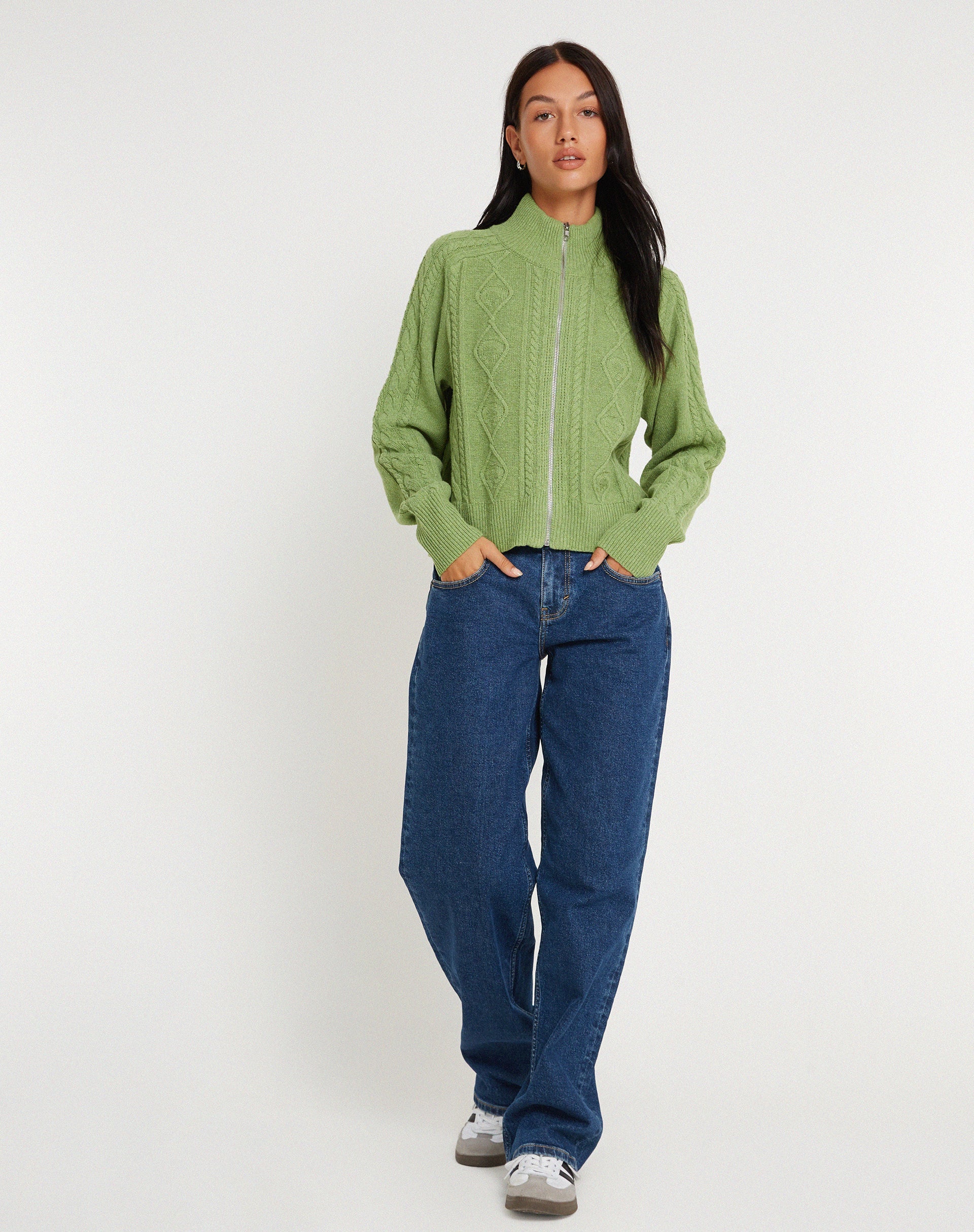 Image de Lemila Veste zippée en tricot vert mousse