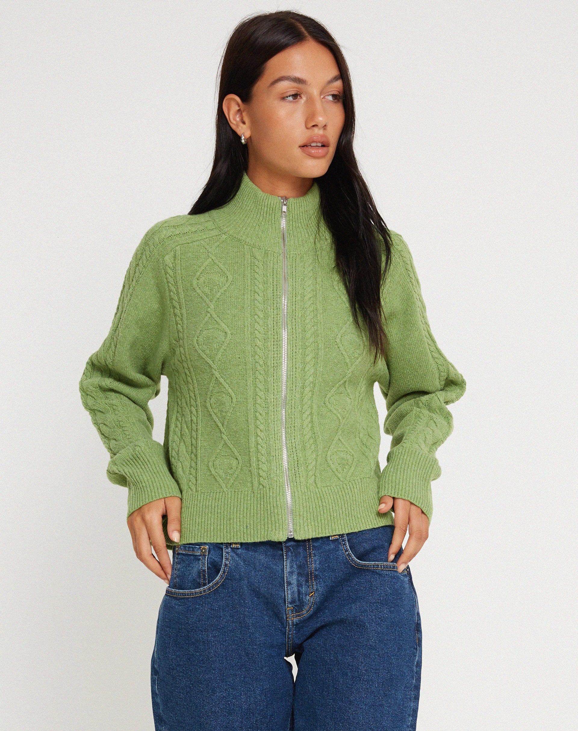 Image de Lemila Veste zippée en tricot vert mousse