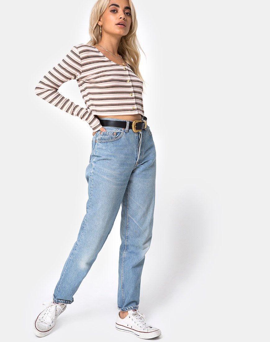 Image de Lesea Crop Top in Rib Stripe Cream Black and Tan