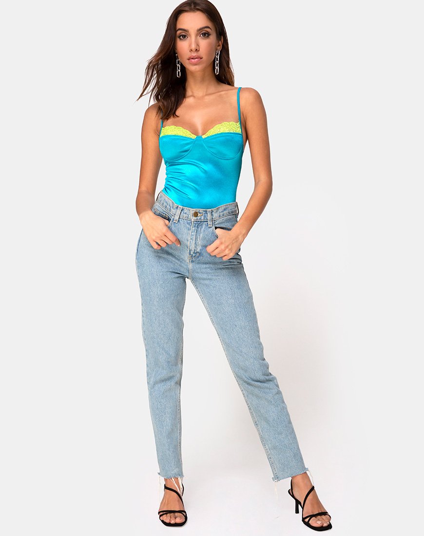 Image de Letta Bodice in Aqua with Lime Lace