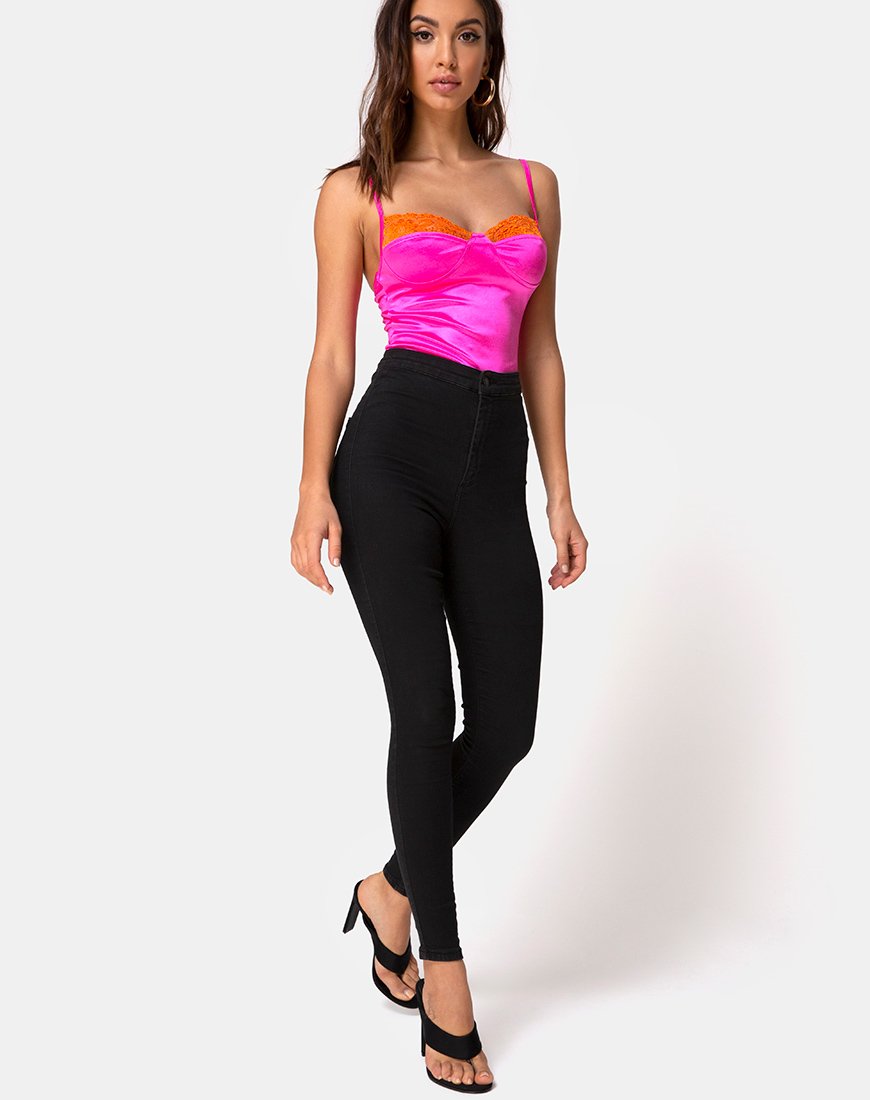 Image de Letta Bodice in Pink with Orange Lace