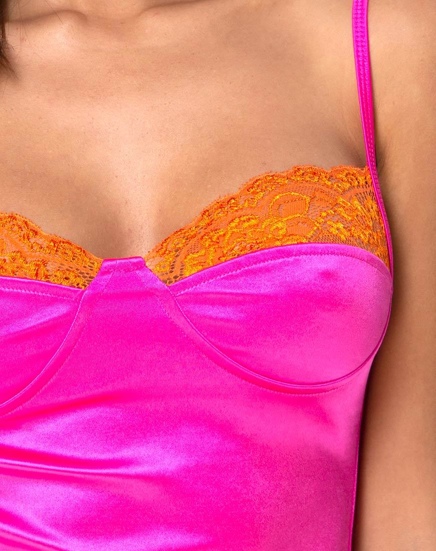 Image de Letta Bodice in Pink with Orange Lace