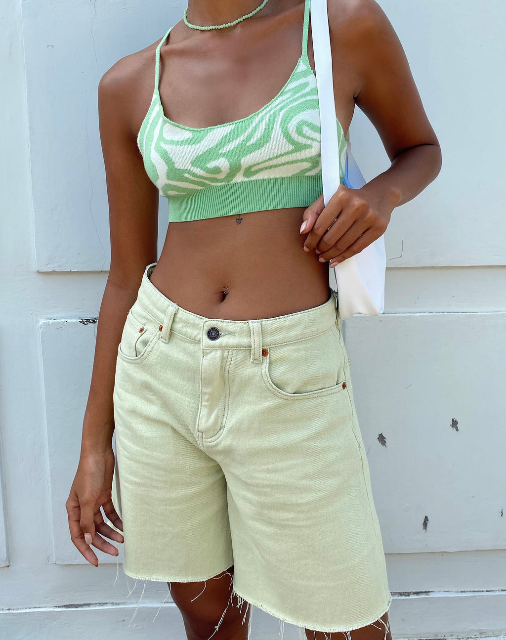 Short en denim ample en sauge