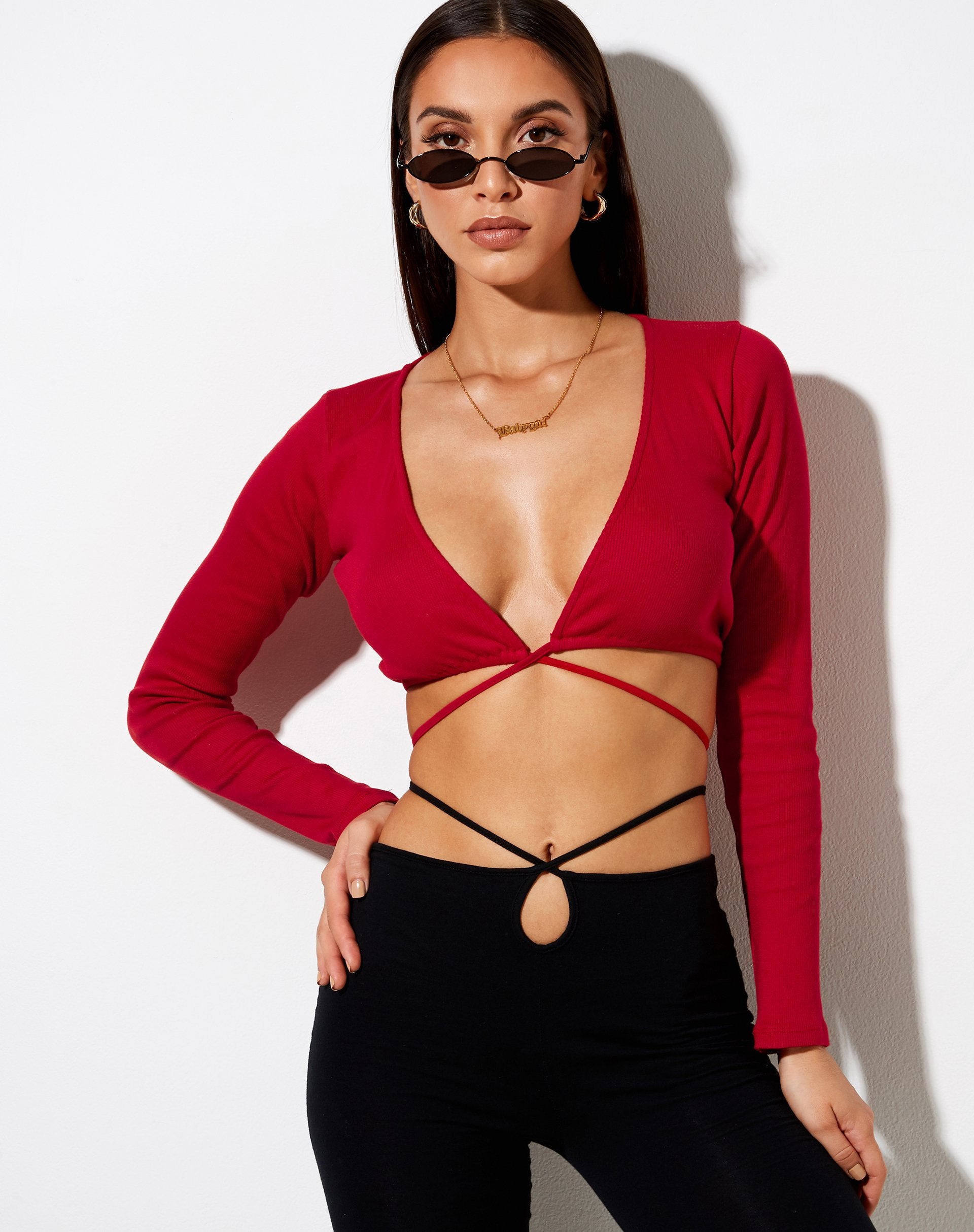 Image de Lieneva Crop Top in Rib Racing Red