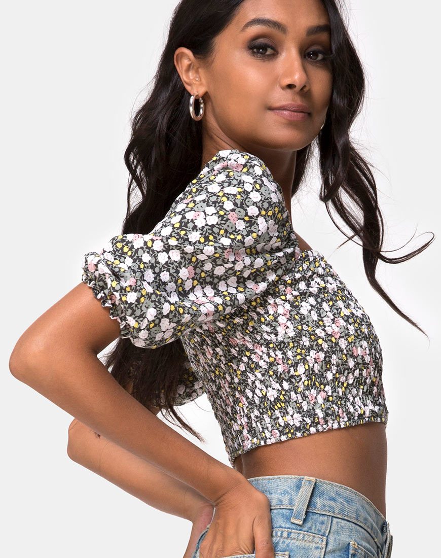 Image de Lilian Crop Top in Floral Field Olive