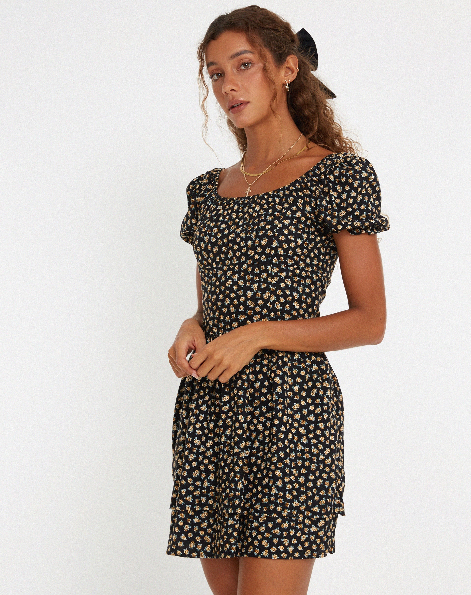 Image de Lilibeth Mini Dress in Ditsy Floral Bronze