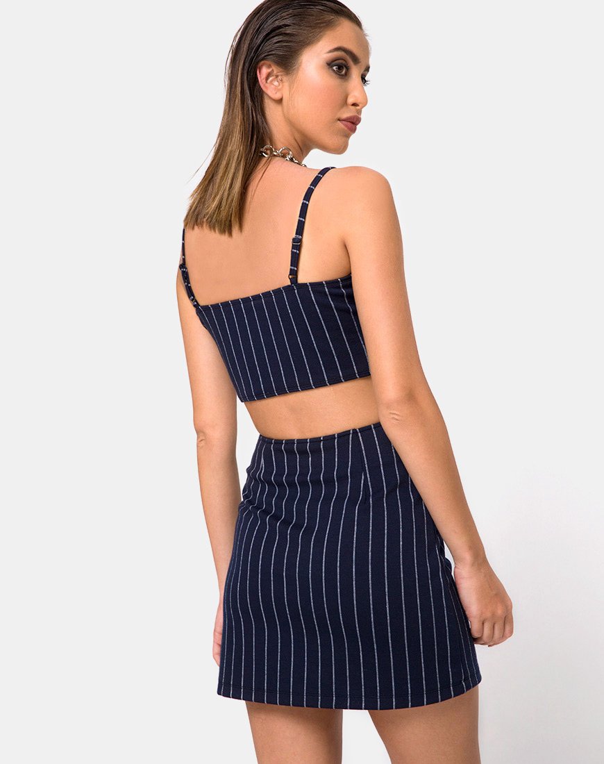 Image of Lilu A Line Skirt in Navy Pinstripe