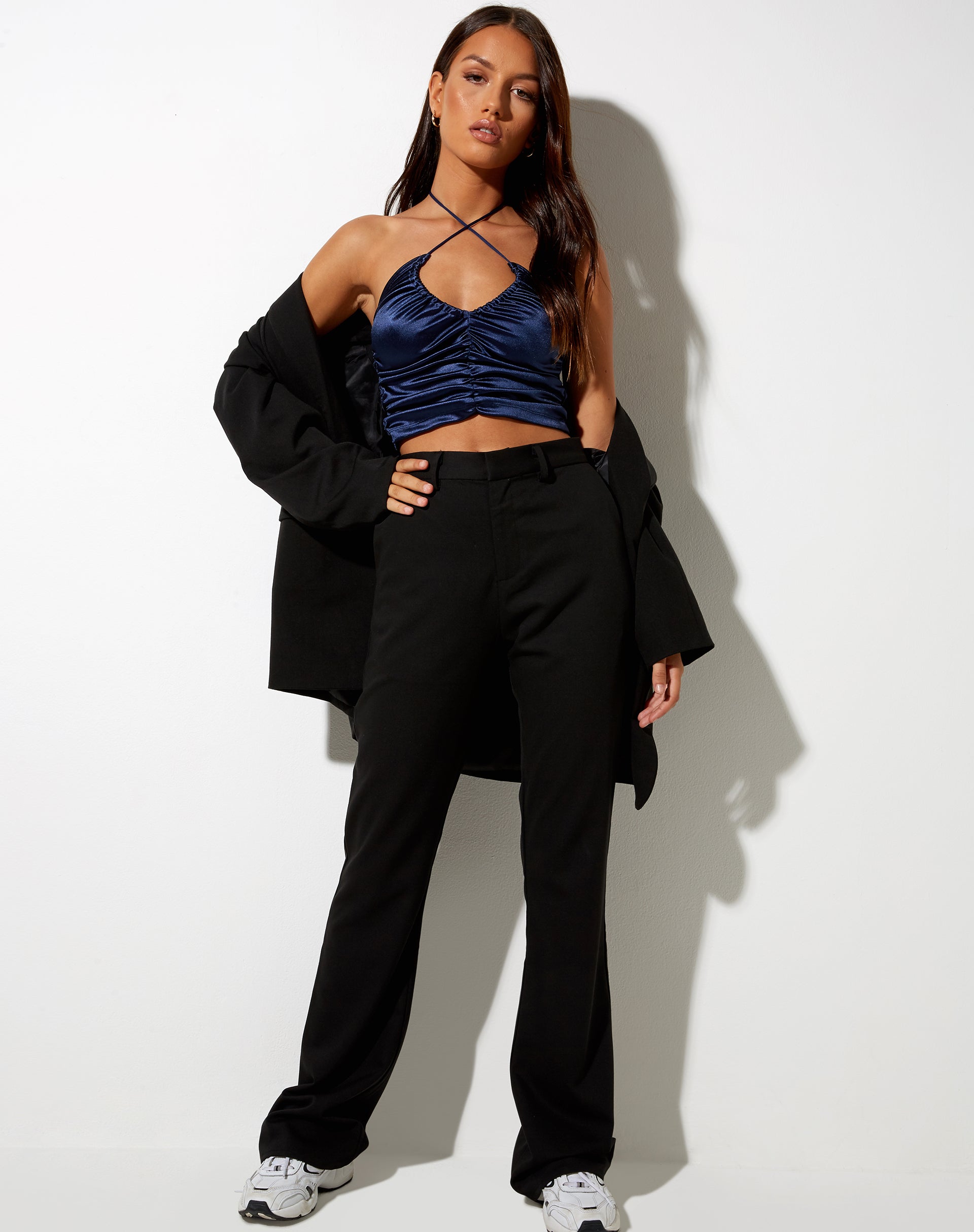 Image de Lily Crop Top en Satin Spandex Inky Blue