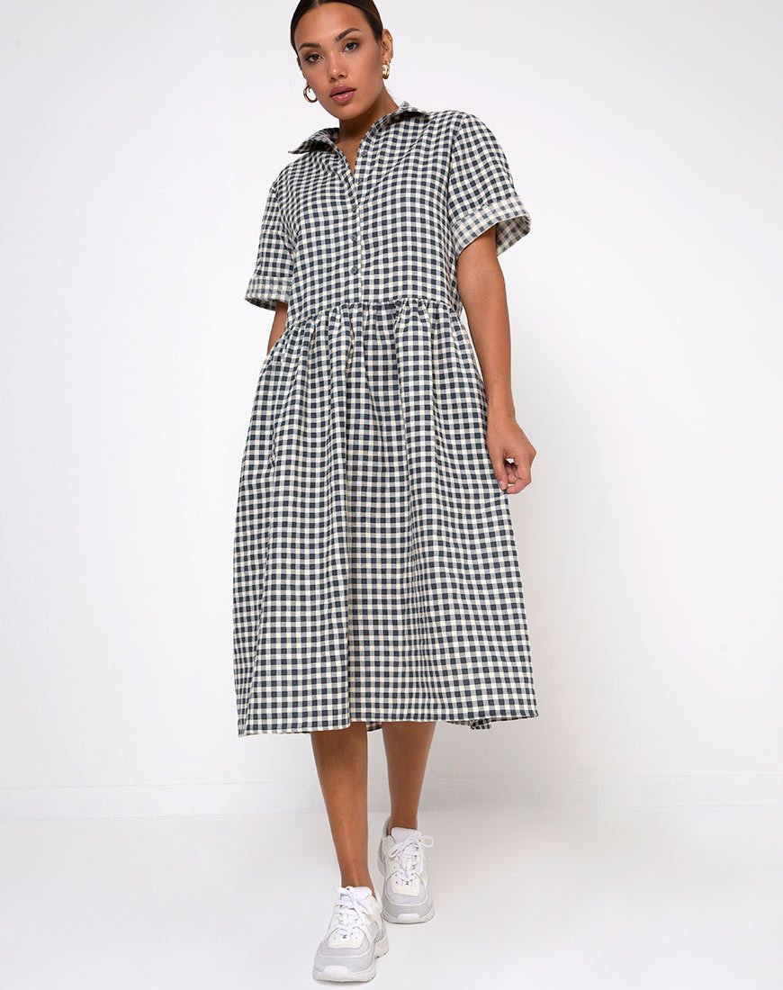 Lista - Robe chemise en vichy crème