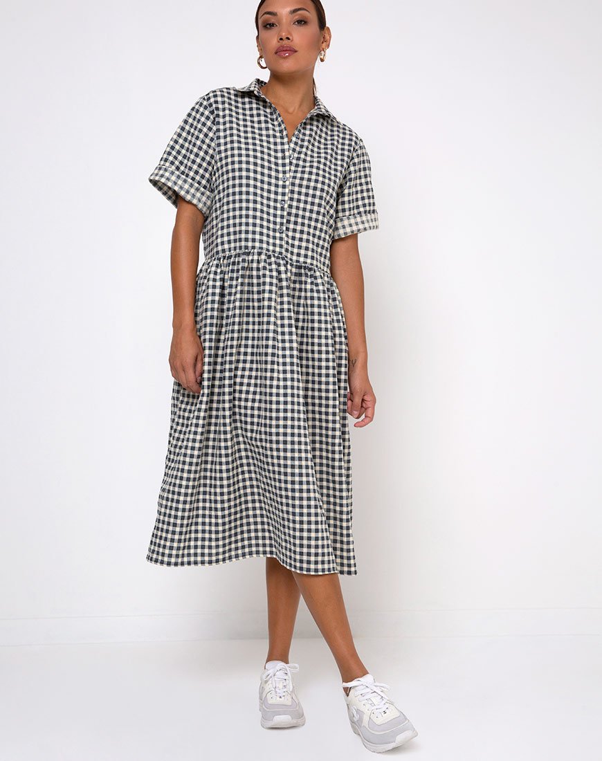 Image de Lista Robe chemise en vichy crème