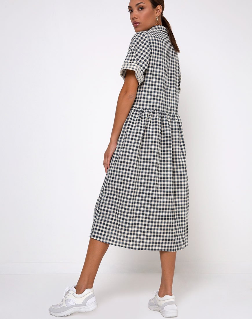 Lista - Robe chemise en vichy crème