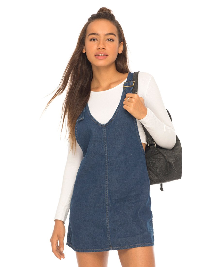 Image of Litton Pinafore Dress in Denim Indigo