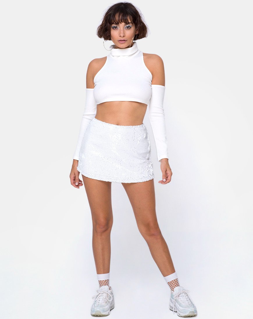 Image de Loaiza Cold Shouder Top in Mini Rib White