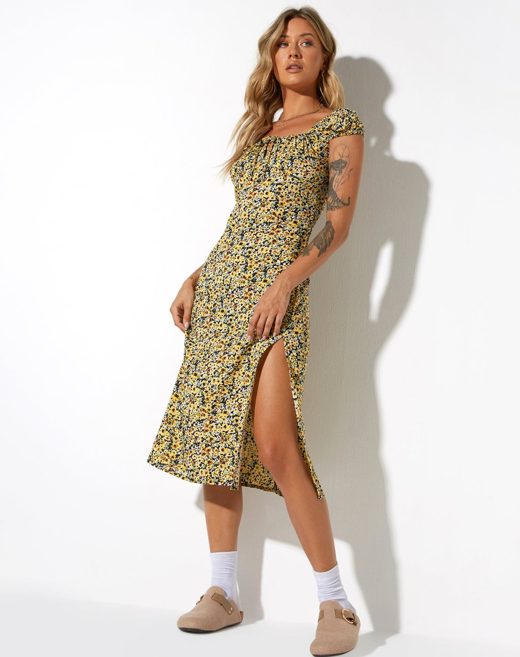 Robe midi Lona, Spring Ditsy Yellow