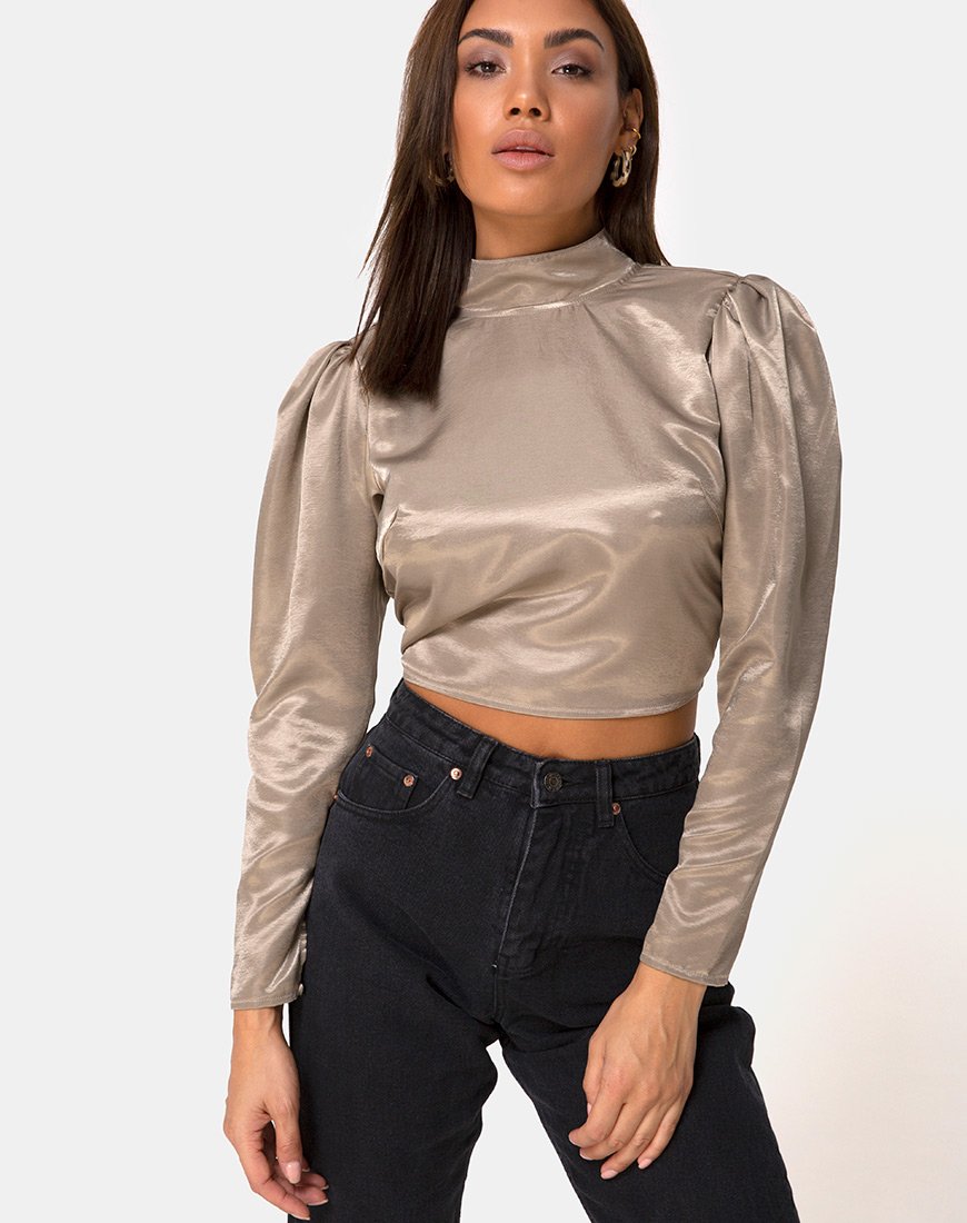 Image de Lona Longsleeve Top in Satin Taupe