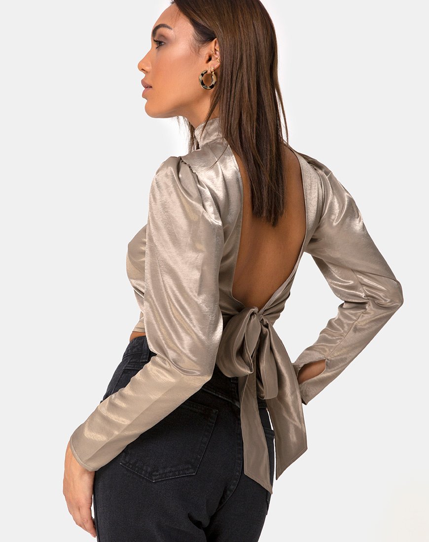 Image de Lona Longsleeve Top in Satin Taupe