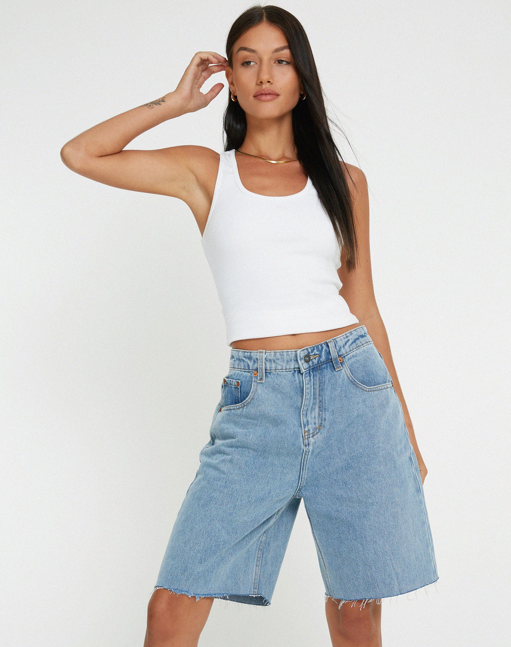 Short long en denim pour hommes, délavé clair
