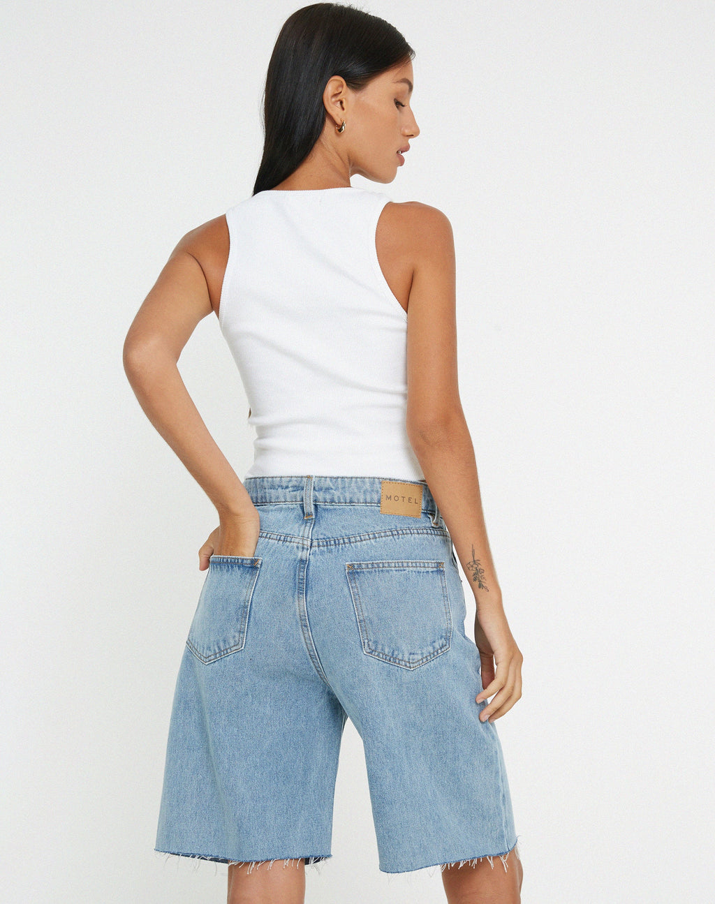 Short long en denim pour hommes, délavé clair