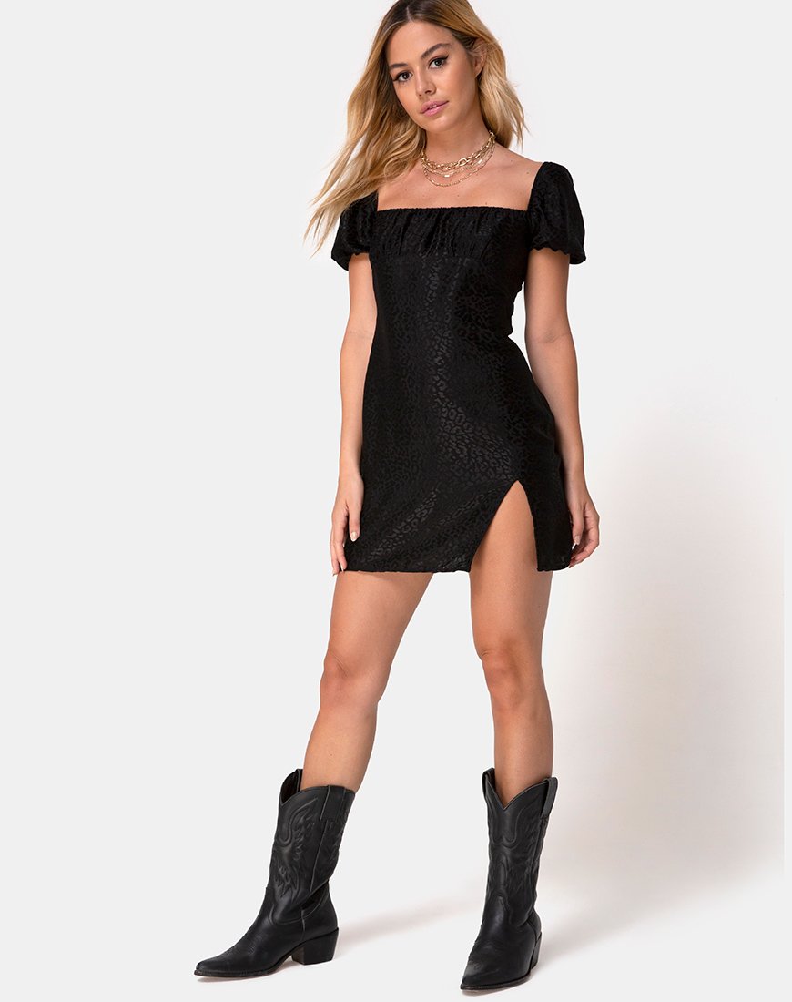 Image of Lonma Mini Dress in Satin Cheetah Black