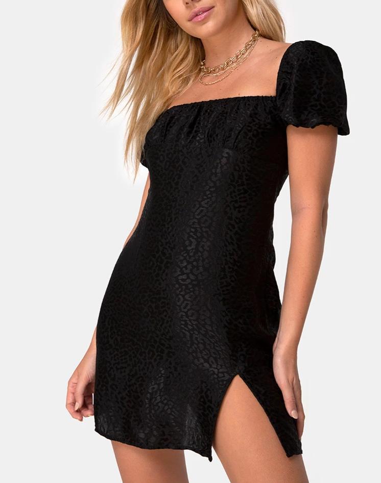 Mini robe Lonma en satin Cheetah Black