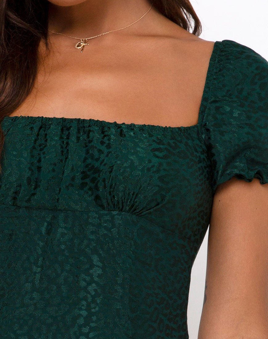 Image of Lonma Mini Dress in Satin Cheetah Forest Green
