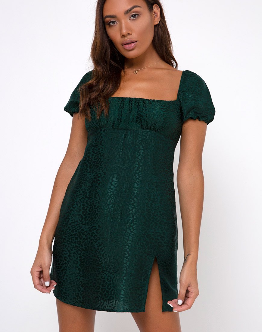 Mini robe Lonma en satin Cheetah Forest Green