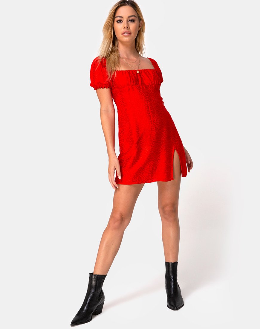 Image de la robe Lonma en satin rouge guépard