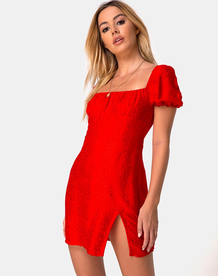 Robe Lonma en satin rouge guépard
