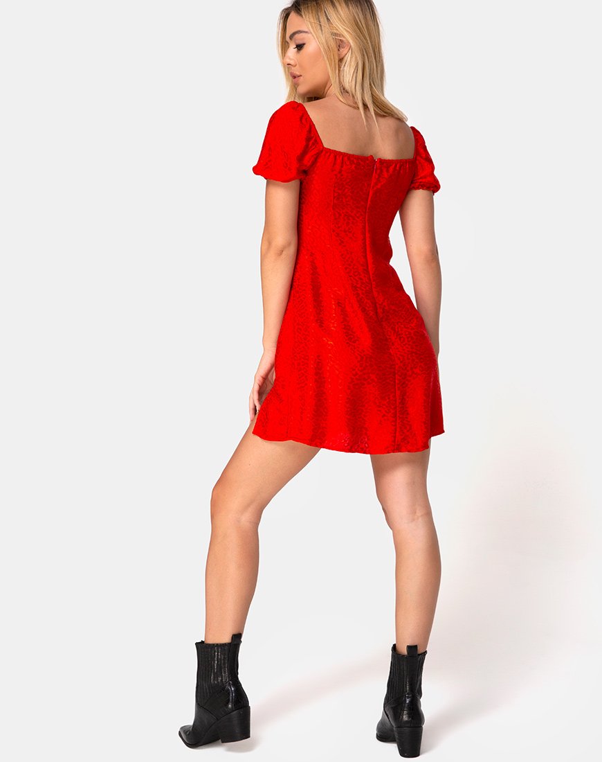 Image de la robe Lonma en satin rouge guépard