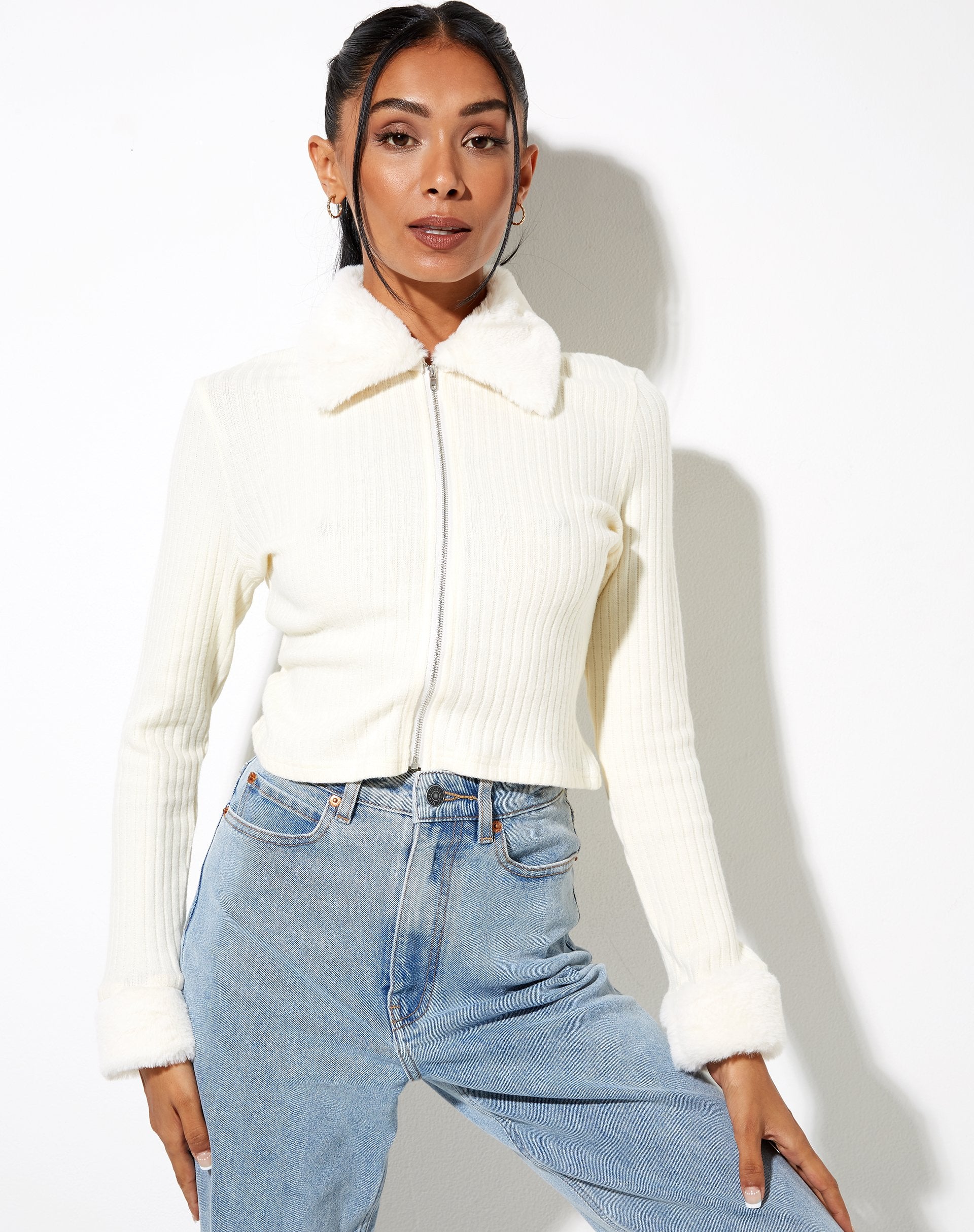 Image de Loria Cardigan en fourrure ivoire