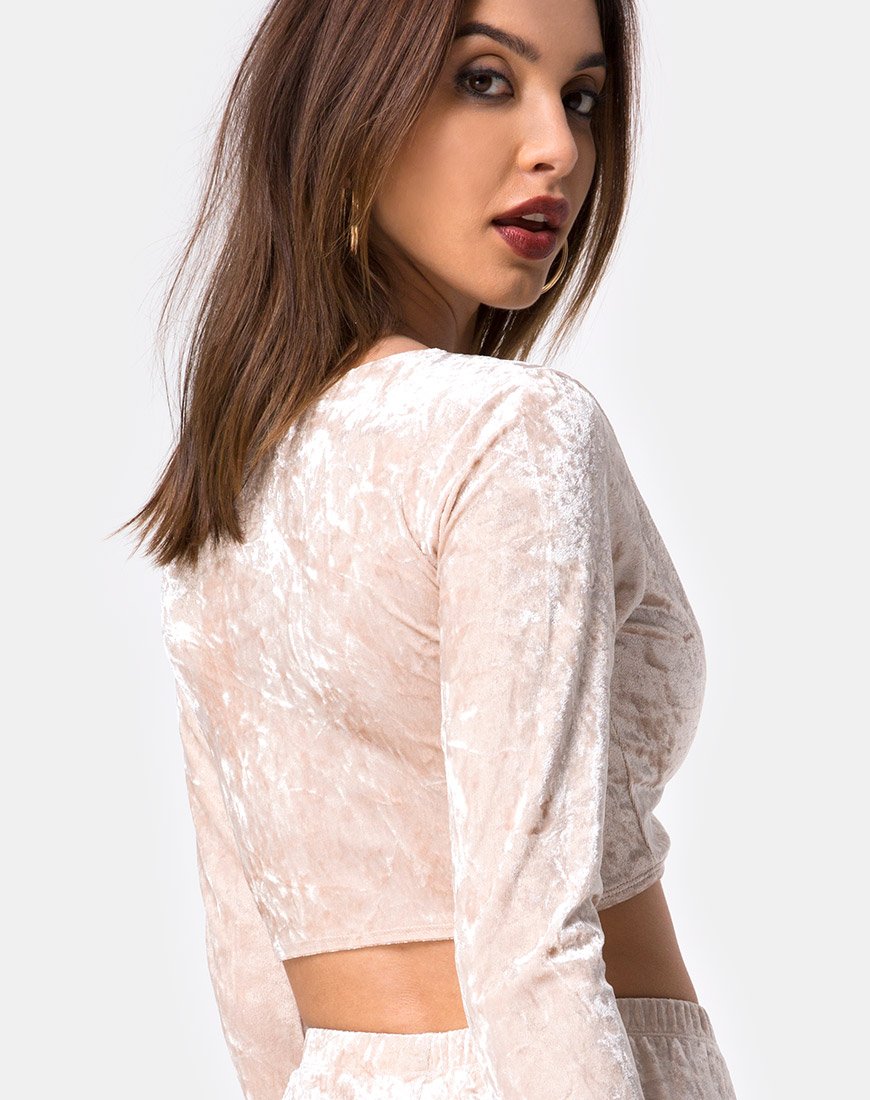 Lorya Crop Top en velours écrasé crème
