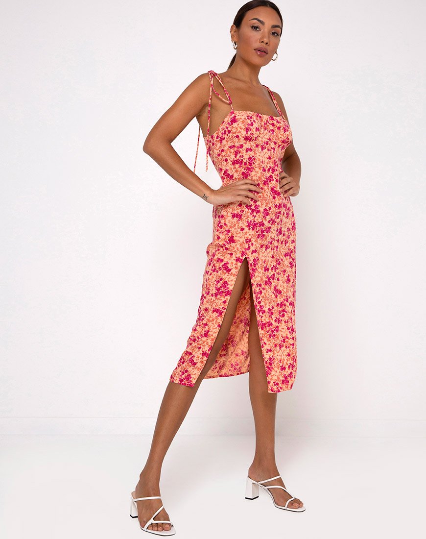 Image of Lotie Midi Dress in Dark Wild Flower Cantaloupe