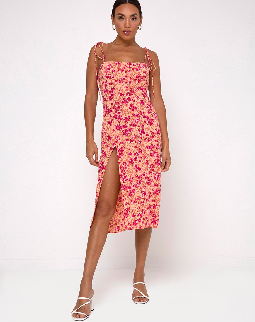 Image of Lotie Midi Dress in Dark Wild Flower Cantaloupe
