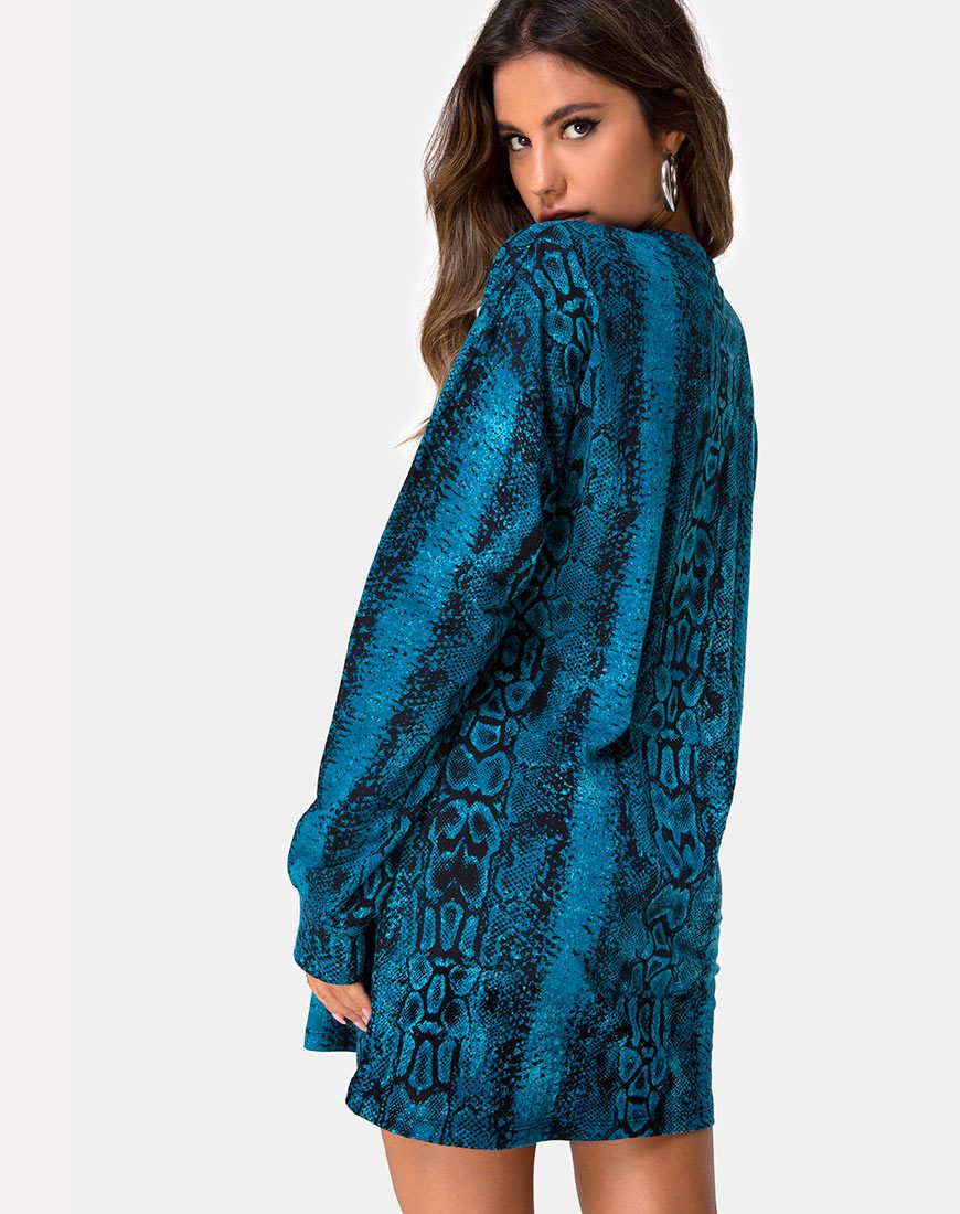 Image of Lotsun Jumper Dress in Snake Blue