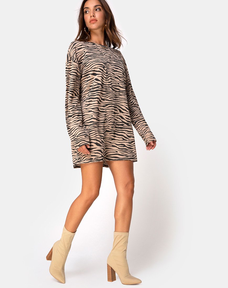 Image of Lotsun Jumper Dress in 90s Zebra Taupe