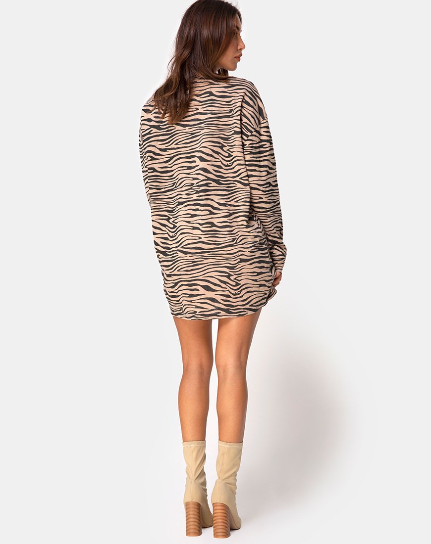 Image of Lotsun Jumper Dress in 90s Zebra Taupe
