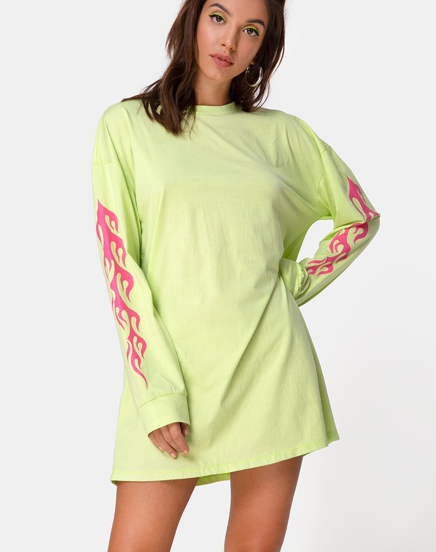 Sweatshirt Lotsun en vert fluro avec flamme