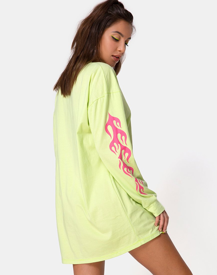 Sweatshirt Lotsun en vert fluro avec flamme