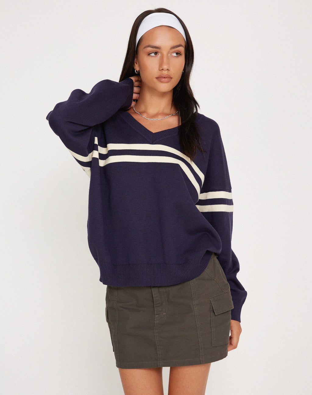 Pull-over Louna en bleu pélagique à rayures blanches