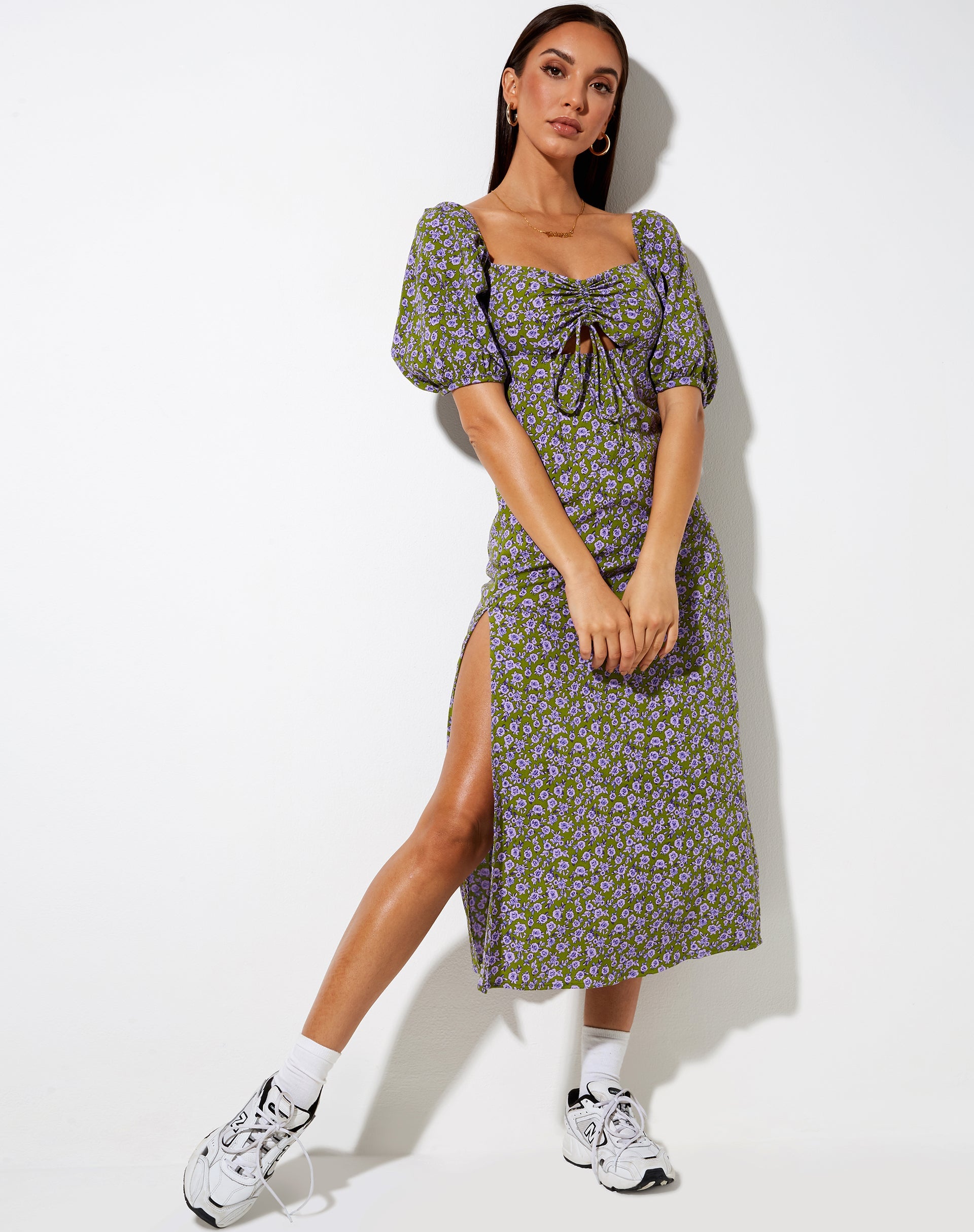 Image de Lourgia Midi Dress in Autumn Blossom Khaki