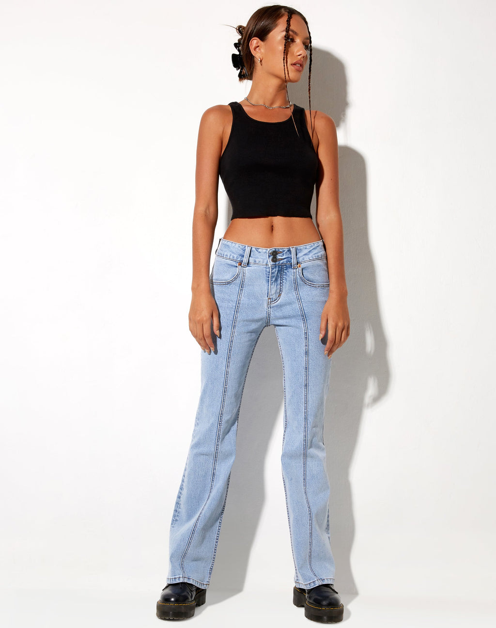 Jean à couture basse, bleu délavé très clair