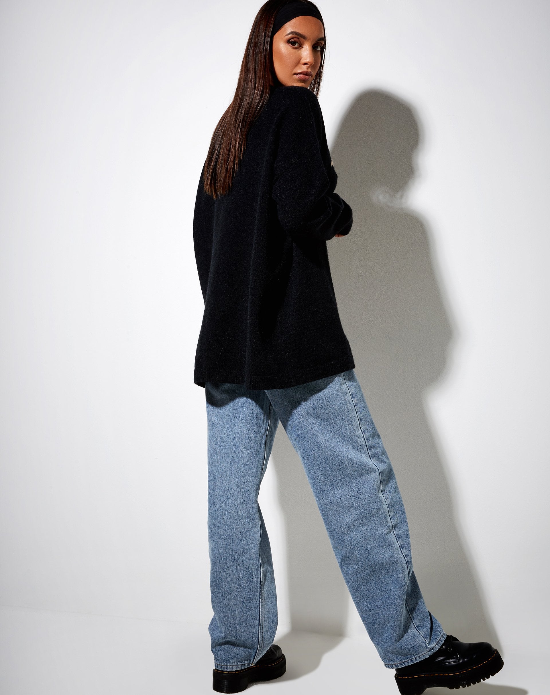 Image de Lulees Jumper en tricot noir avec ange en crème