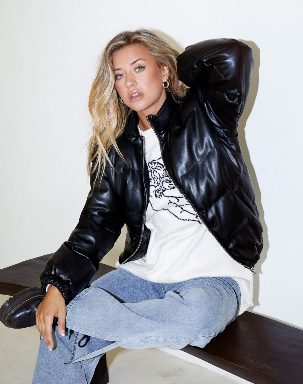 Puffa Puffer Jacket en PU noir