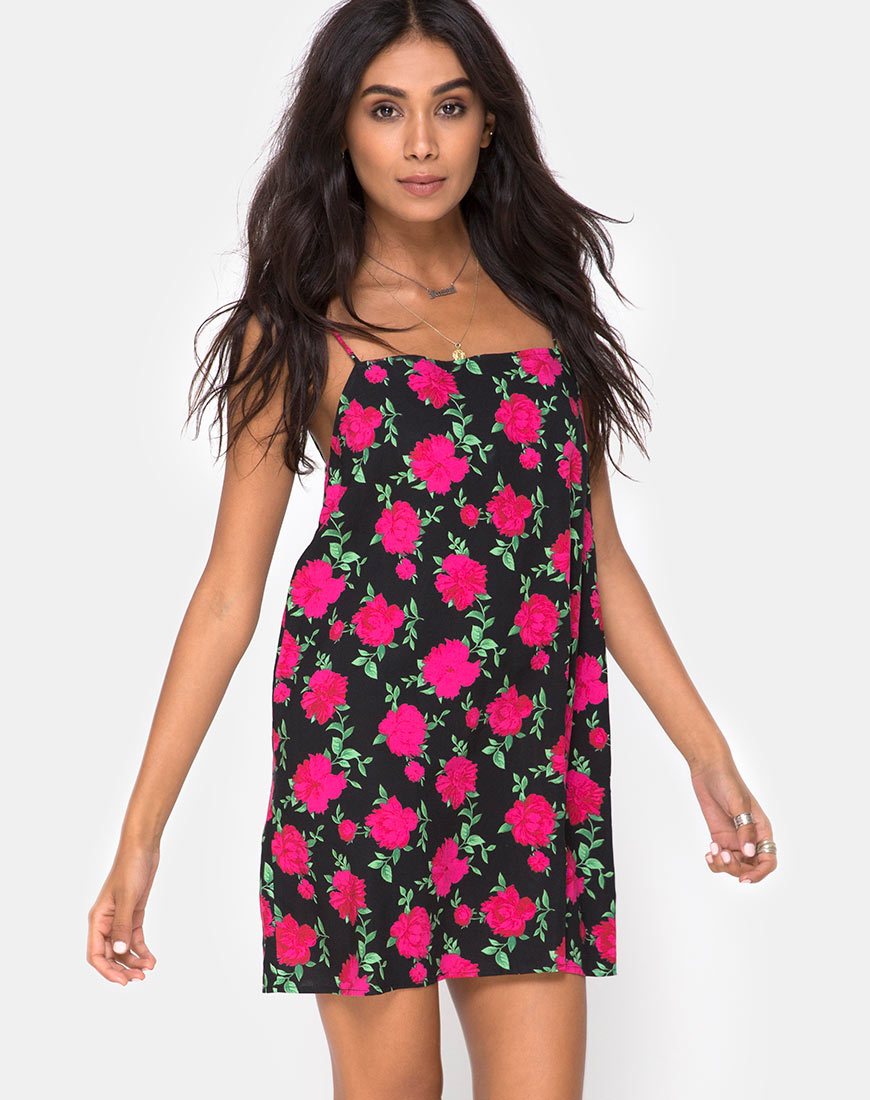 Image de Lura Slip Dress in Valeria Rose Black and Red
