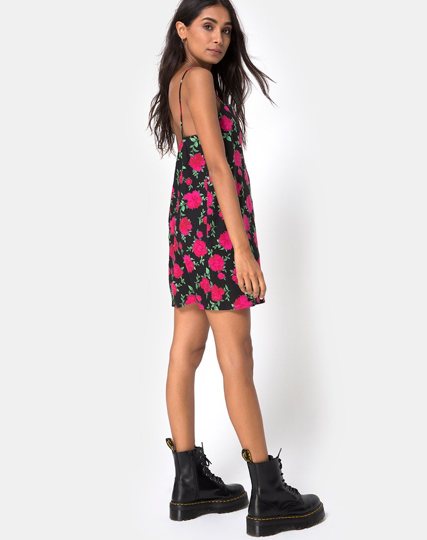 Image de Lura Slip Dress in Valeria Rose Black and Red